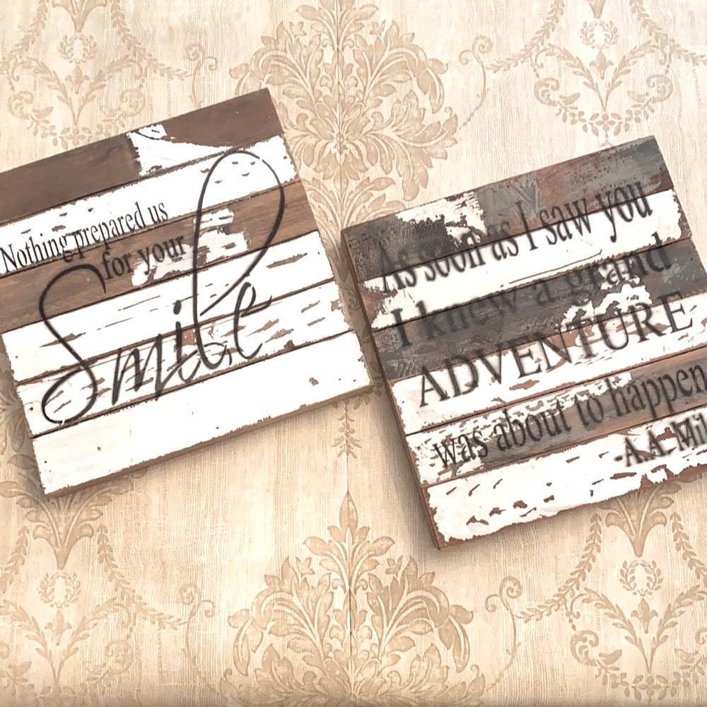Set of 2 Wooden Whitewashed Adorable Quote Signs